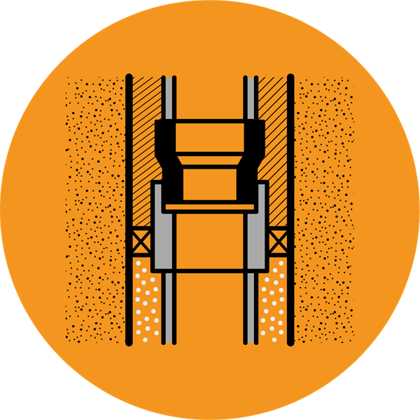 Pictogram: packer above a gravel-pack screen
